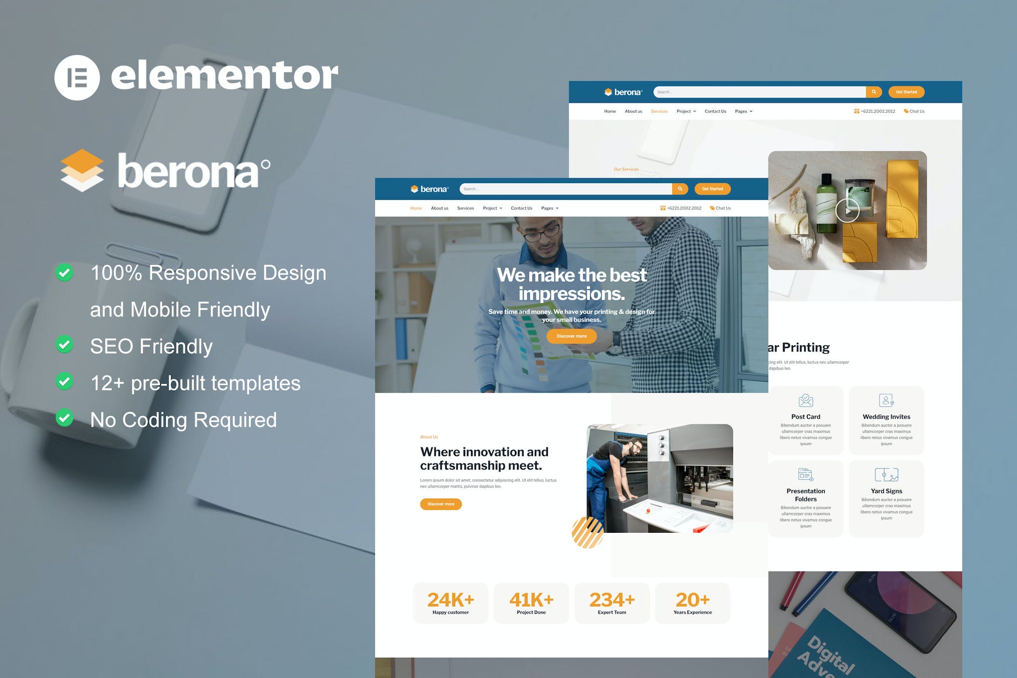 Berona – Printing & Design Service Elementor Template Kit