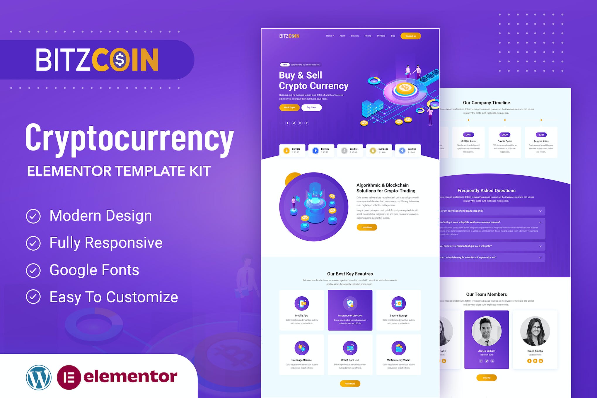 BitzCoin – Crypto Exchange Elementor Template Kit