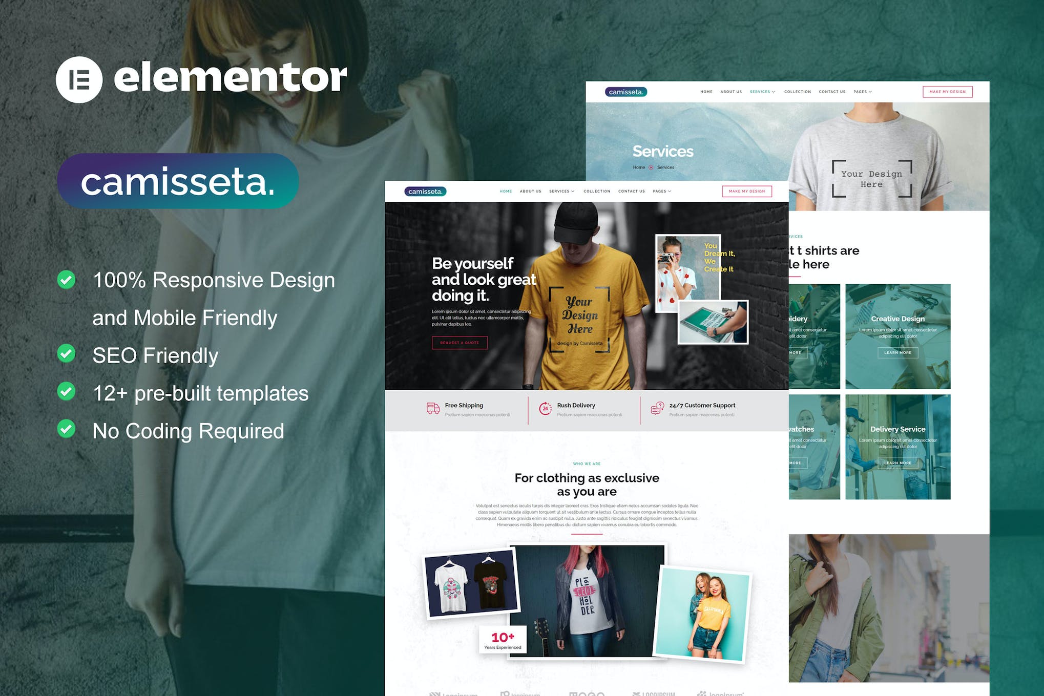 Camisetta – T Shirt Design & Printing Service Elementor Pro Template Kit
