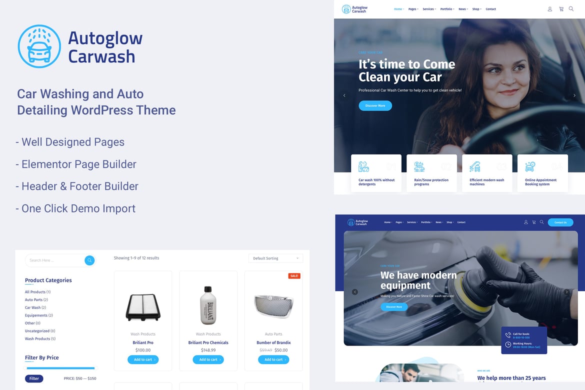 Car Wash Service WordPress Theme – Autoglow 1.2.4