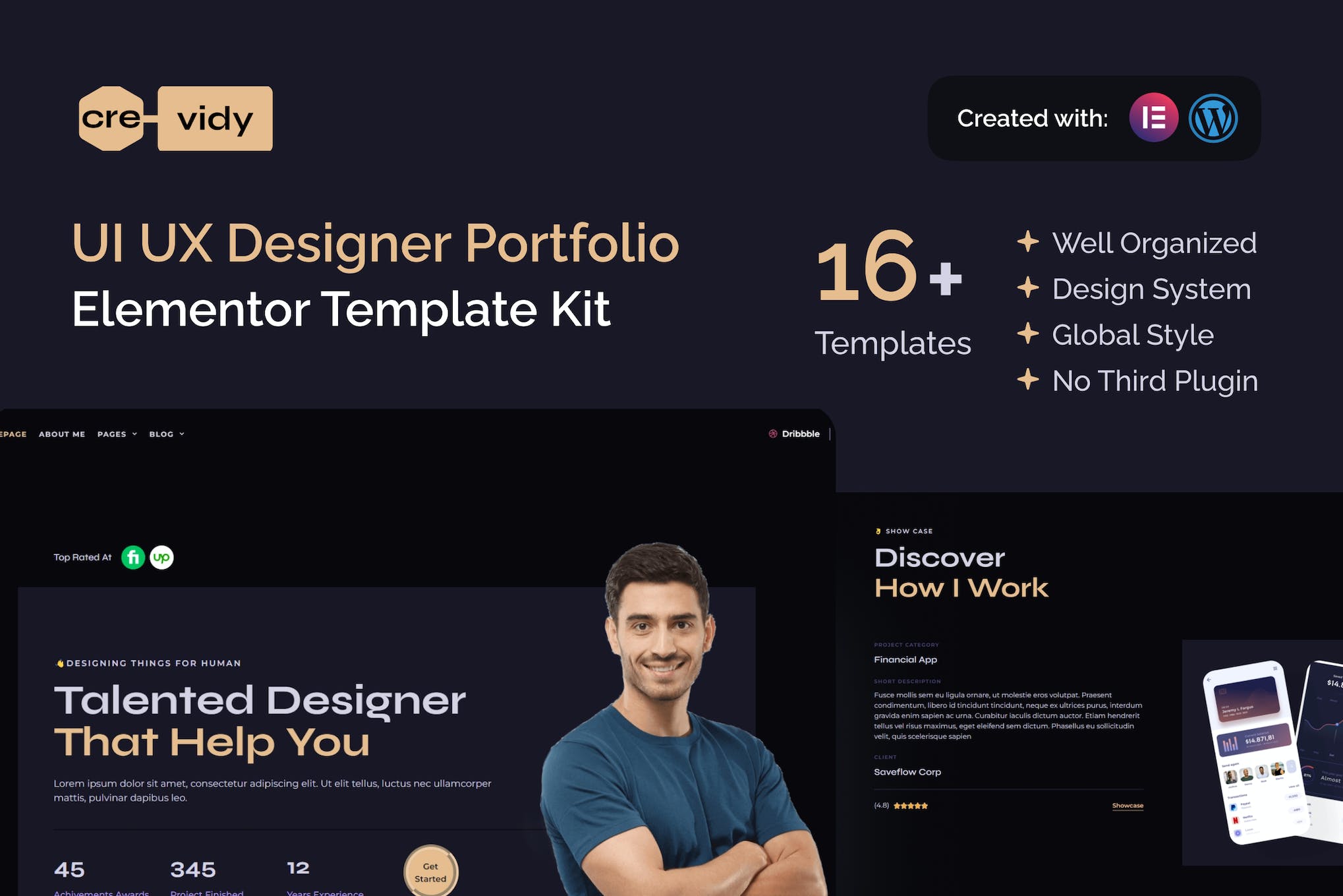 Crevidy – UI UX Designer Portfolio Elementor Pro Template Kit