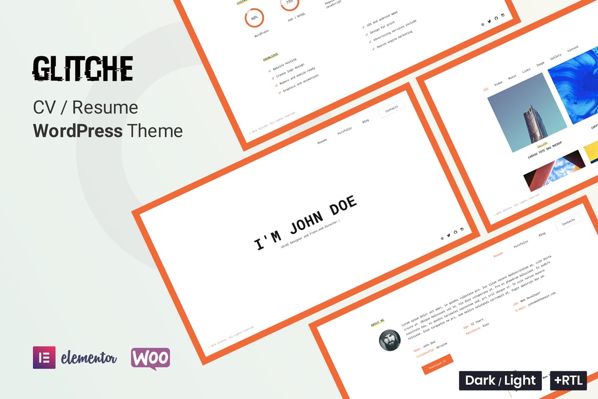 Glitche – Personal CV & Resume Elementor WordPress 3.6.0