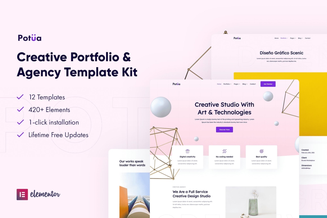Potua - Creative Portfolio & Agency Elementor Template Kit