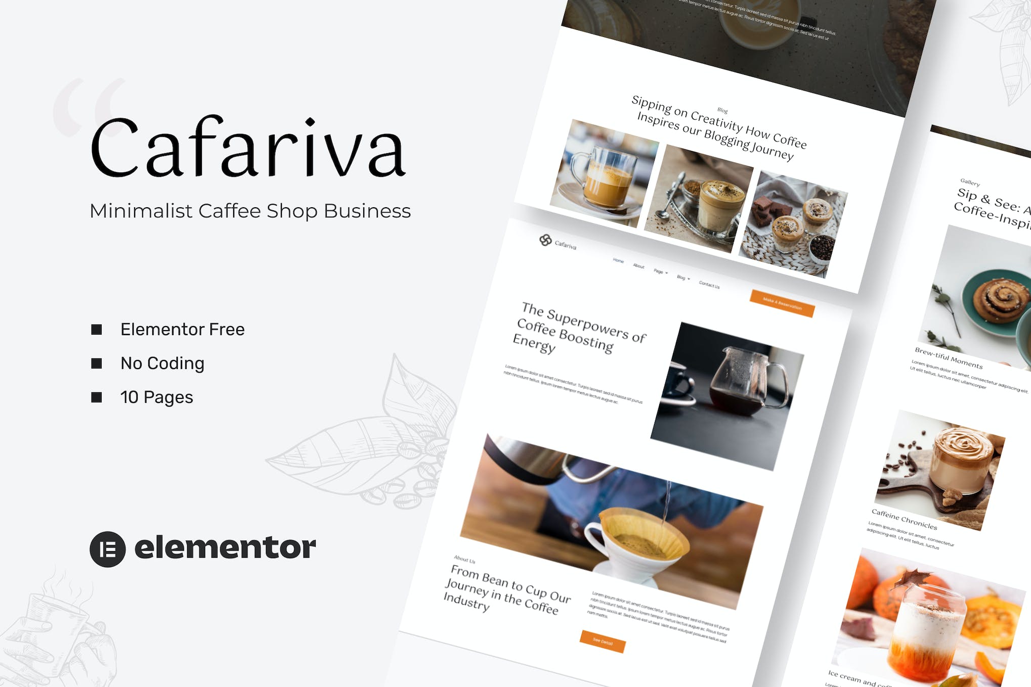 Cafariva – Minimalist Cafe &Coffee Elementor Template Kit