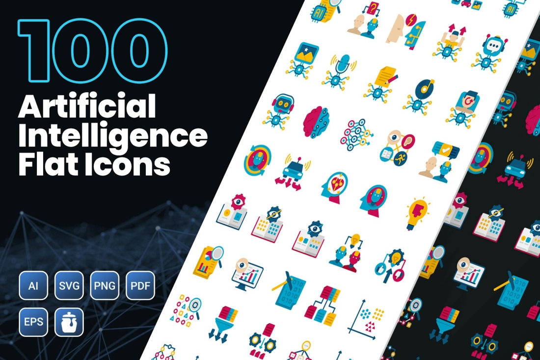 100 Artificial Intelligence Icons - Dualine Series