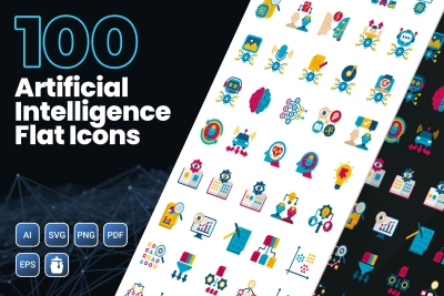 100 Artificial Intelligence Icons - Dualine Series