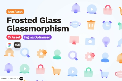 15 Set Frosted Glass Glassmorphism UI - Icon Asset