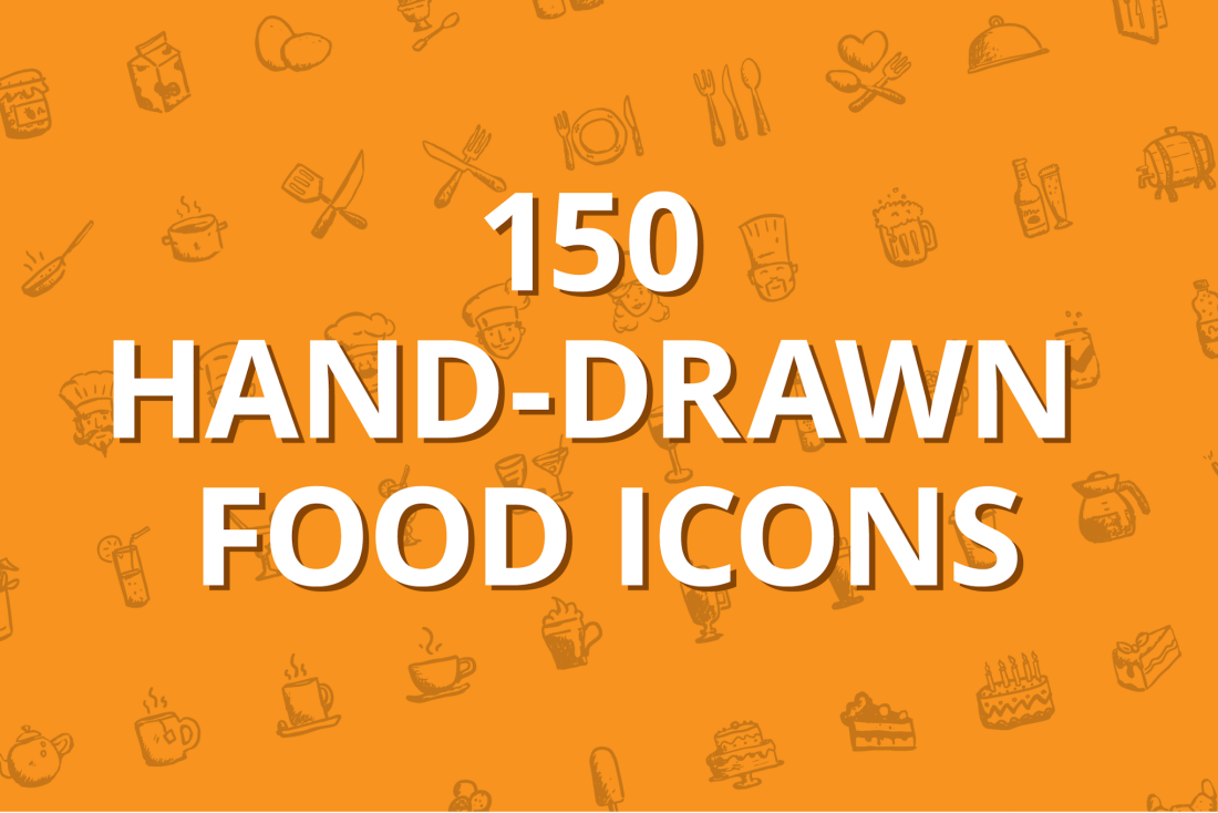 150 hand-drawn food icons