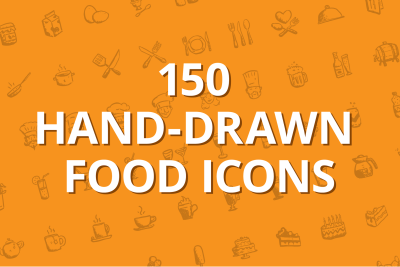 150 hand-drawn food icons