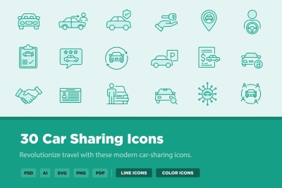 30 Car Sharing Icons