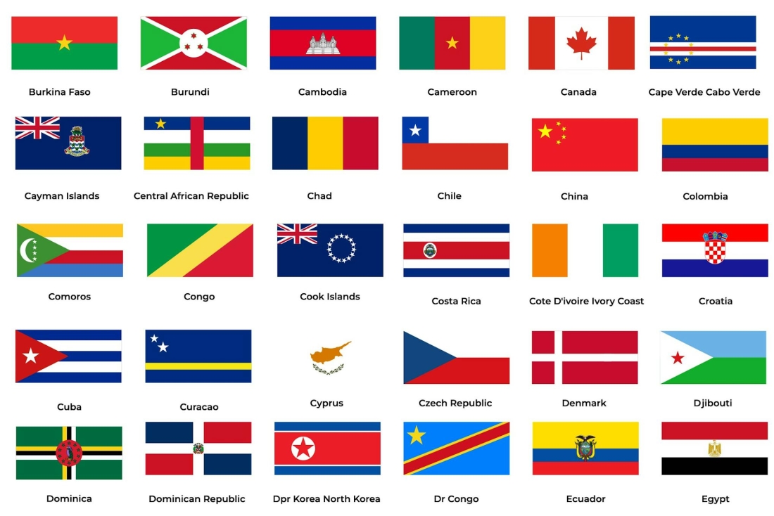 30 Countries National Flags Burundi to Egypt
