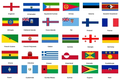 30 Countries National Flags England to Haiti