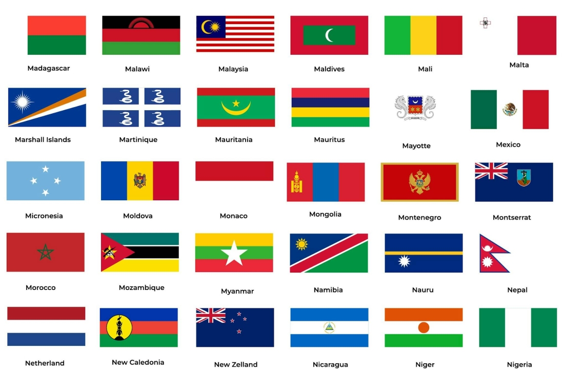 30 Countries National Flags Madagascar to Nigeria