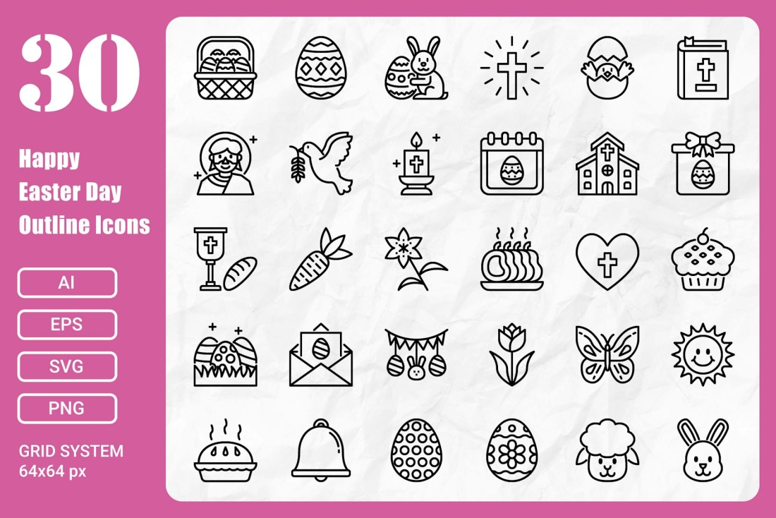 30 Easter Outline Icons