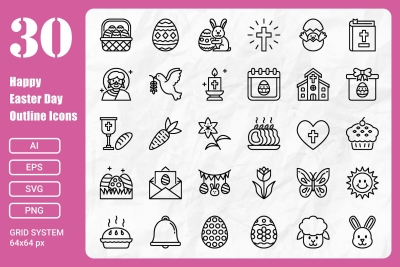 30 Easter Outline Icons