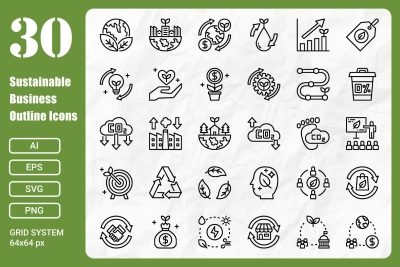 30 Sustainable Business Outline Icons