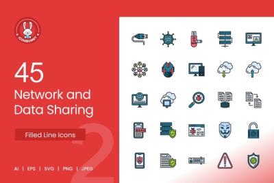 45 Network and Data sharing Filled Line Icons