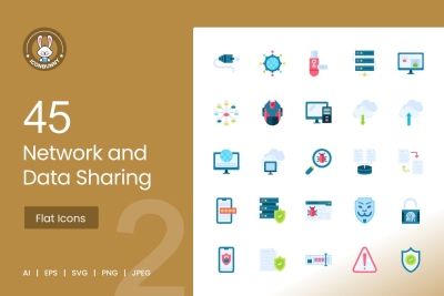 45 Network and Data sharing Flat Multicolor Icons