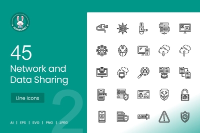 45 Network and Data sharing Line Icons