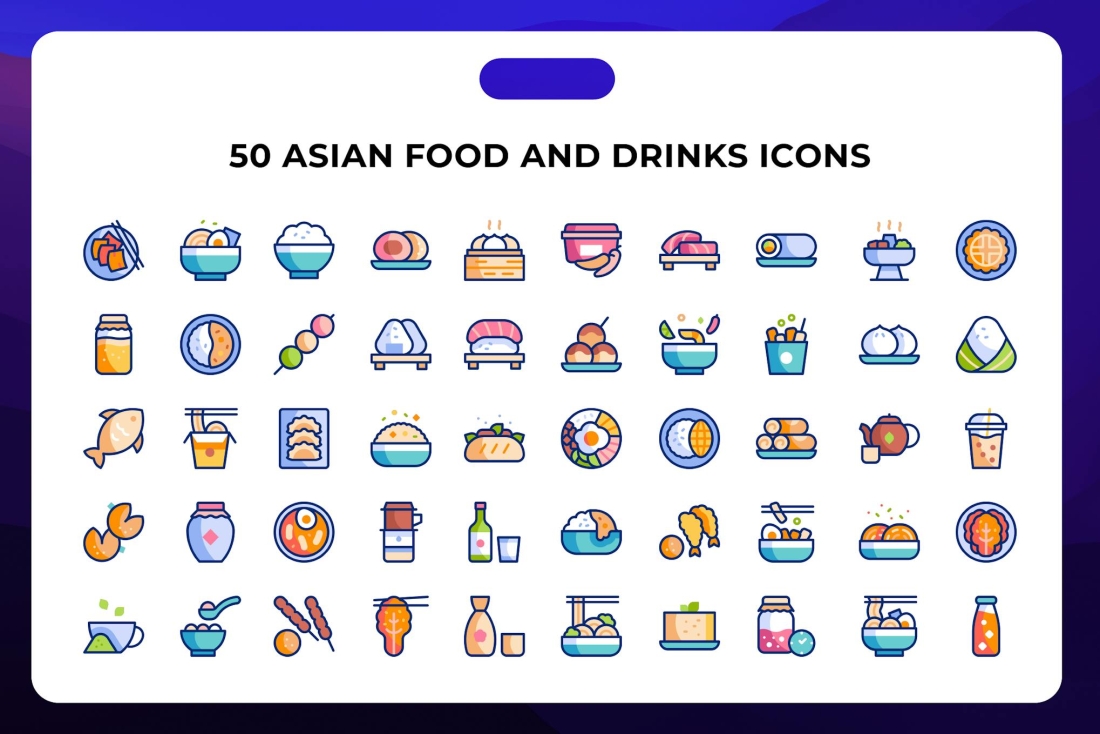 50 Asian Food and Drinks Icons