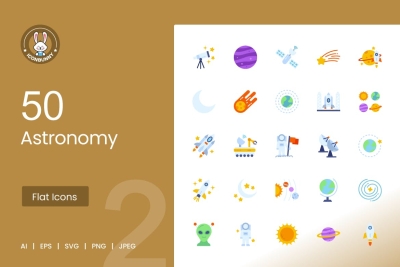 50 Astronomy Flat Multicolor Icons