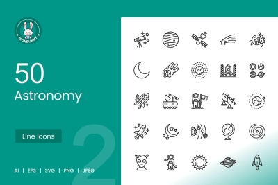50 Astronomy Line Icons