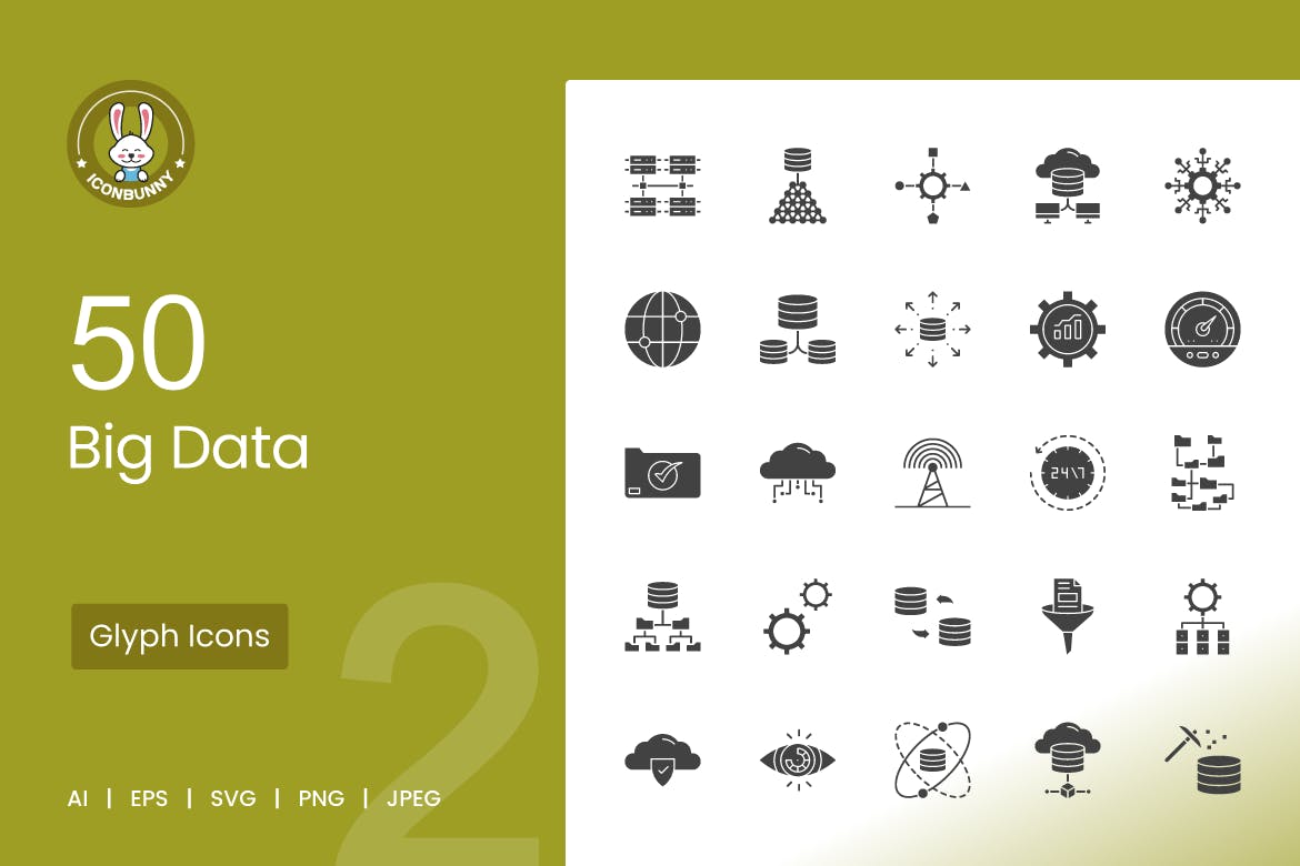 50 Big Data Glyph Icons