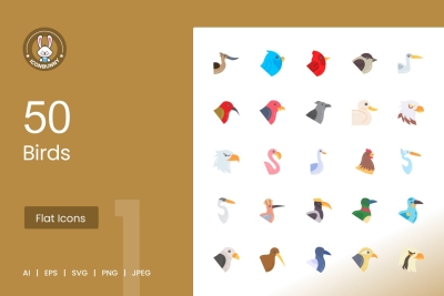 50 Birds Flat Multicolor Icons