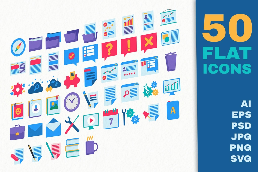 50 Business Documents Flat Icons