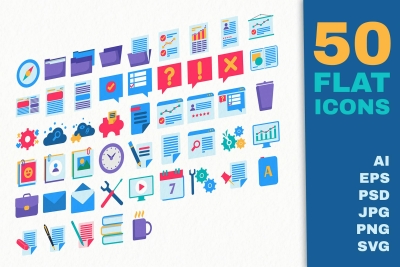 50 Business Documents Flat Icons