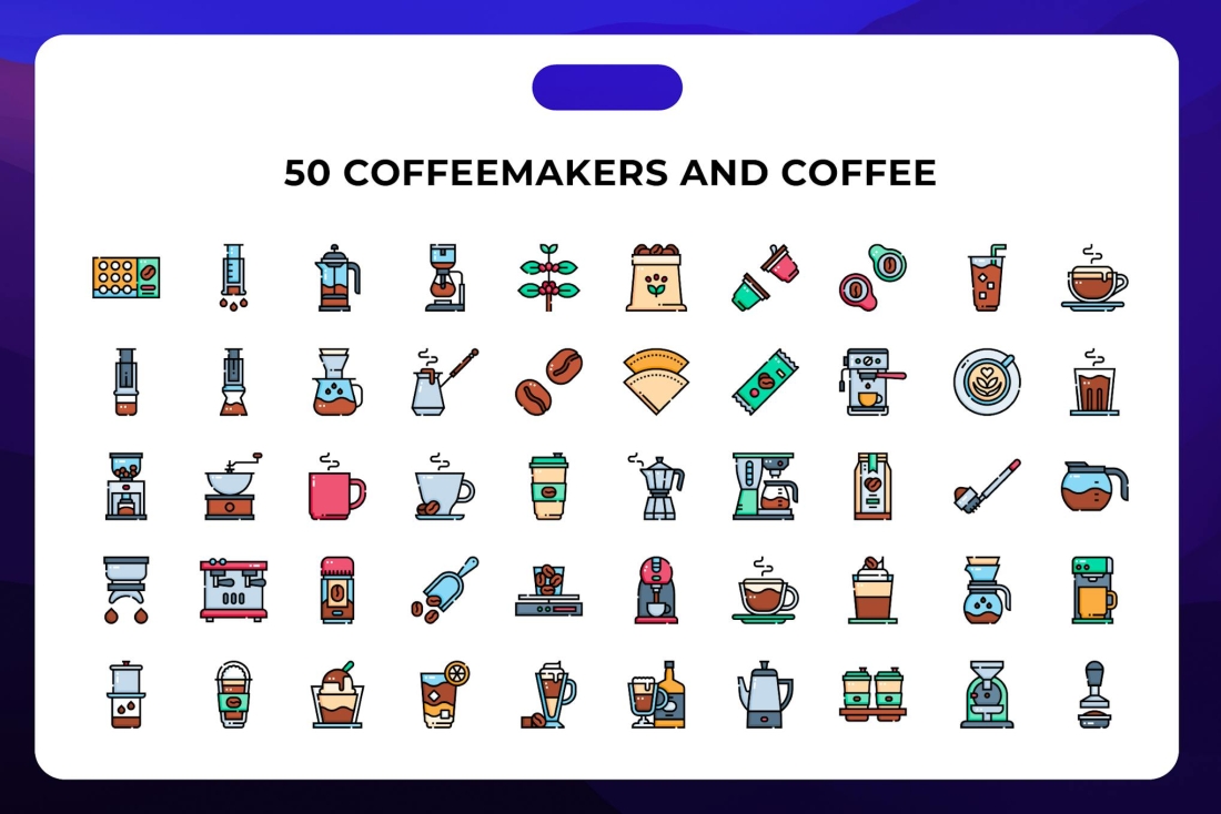 50 Coffeemakers and Coffee Icons