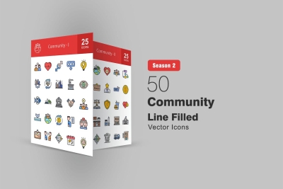 50 Community Filled Line Icons