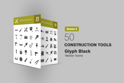 50 Construction Tools Glyph Icons