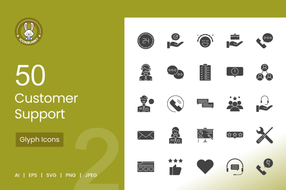 50 Customer Support Glyph Icons
