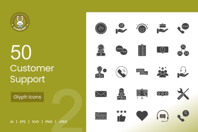50 Customer Support Glyph Icons