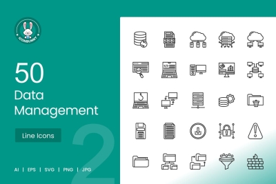 50 Data Management  Line Icons