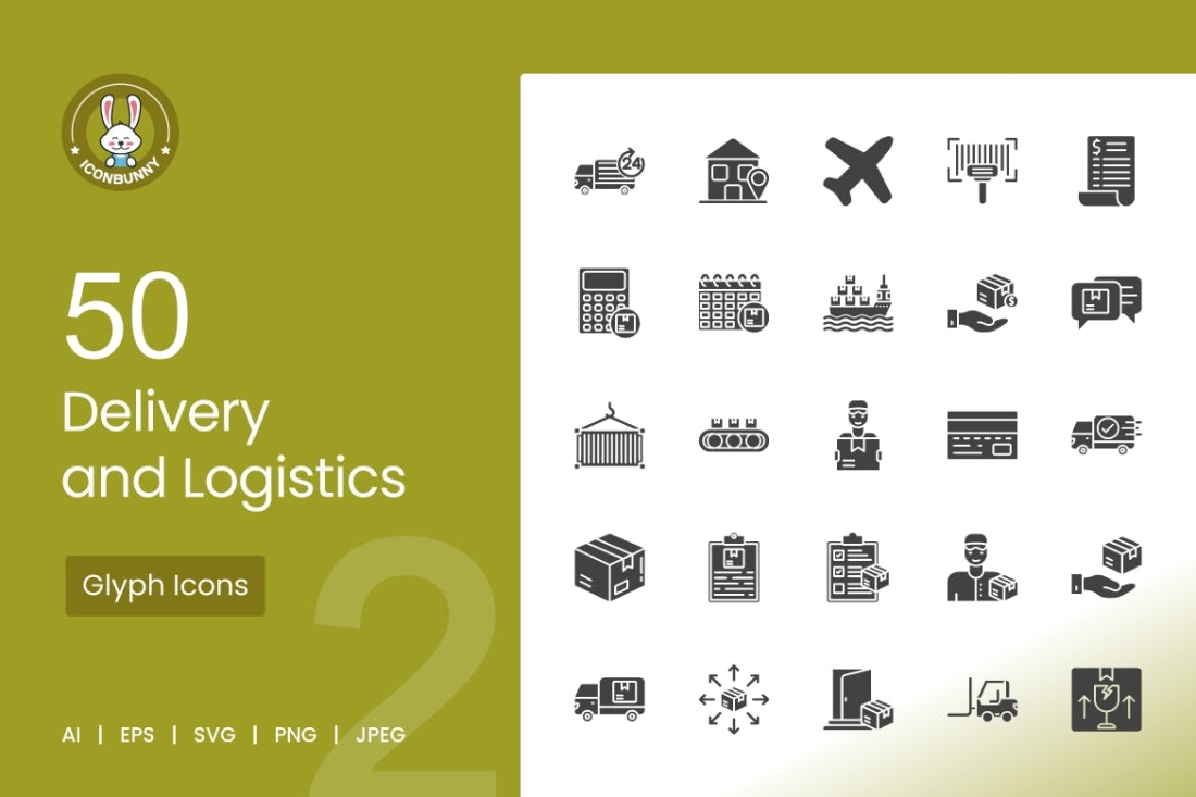 50 Delivery and Logistics Glyph Icons