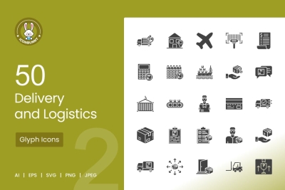 50 Delivery and Logistics Glyph Icons