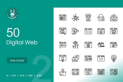 50 Digital Web Line Icons