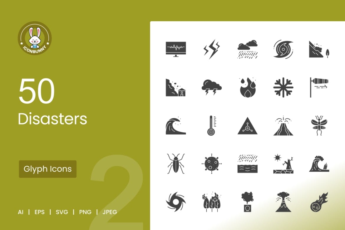 50 Disasters Glyph Icons