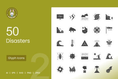 50 Disasters Glyph Icons