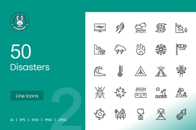 50 Disasters Line Icons