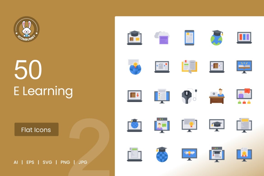50 E Learning Flat Multicolor Icons