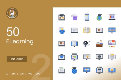 50 E Learning Flat Multicolor Icons
