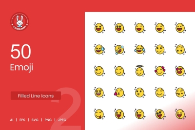50 Emoji Filled Line Icons