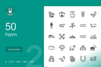 50 Farm Line Icons