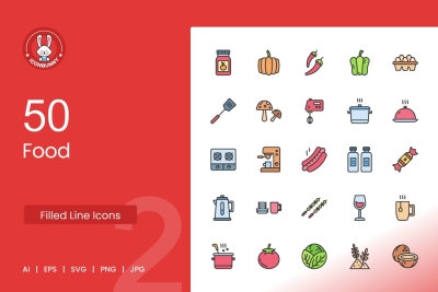 50 Food Filled Line Icons