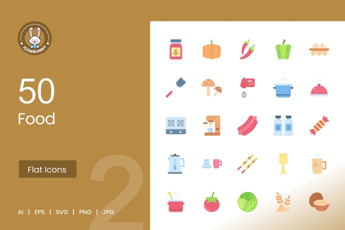 50 Food Flat Multicolor Icons