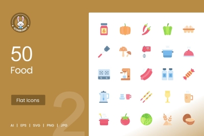 50 Food Flat Multicolor Icons