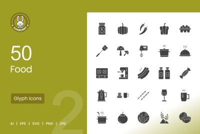 50 Food Glyph Icons